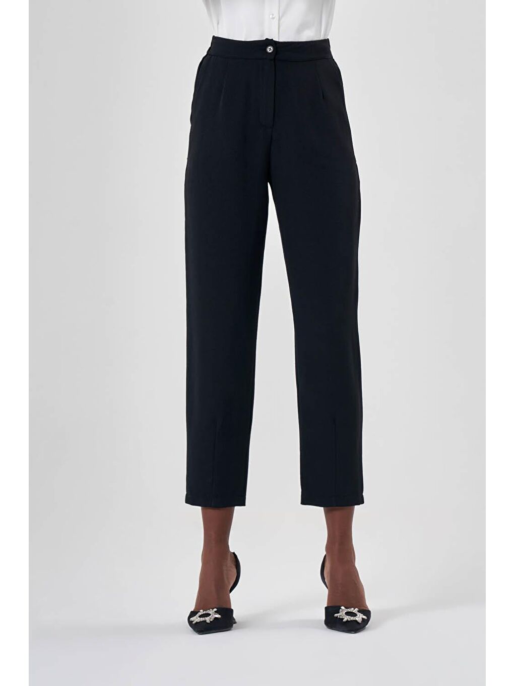Mizalle Keten Dokulu Fit Siyah Pantolon - 2
