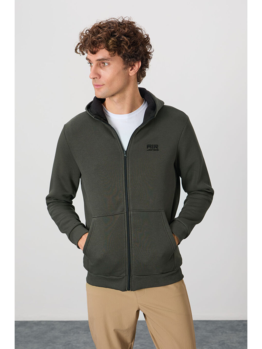 Hector Haki  Şardonlu Erkek Fermuarlı Sweatshirt Hırka - 88139