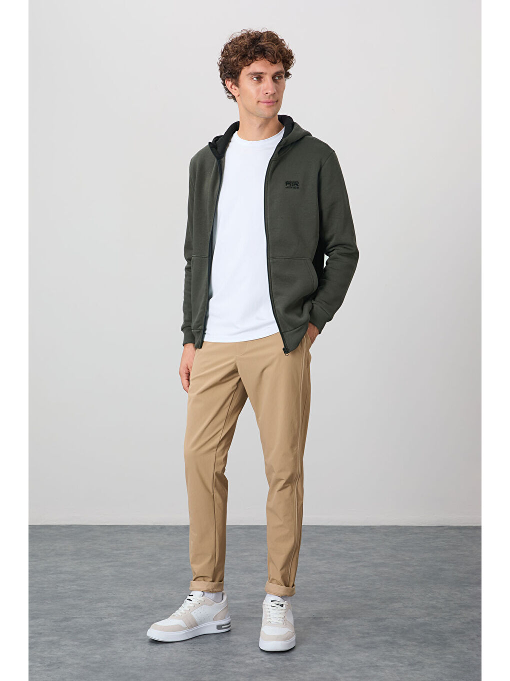 Hector Haki  Şardonlu Erkek Fermuarlı Sweatshirt Hırka - 88139-1