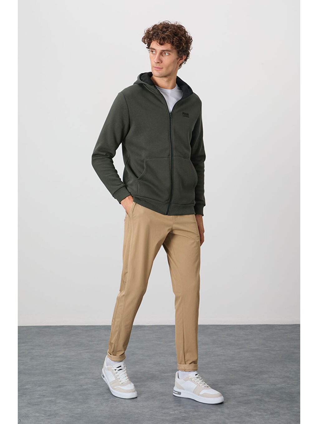 Hector Haki  Şardonlu Erkek Fermuarlı Sweatshirt Hırka - 88139-3