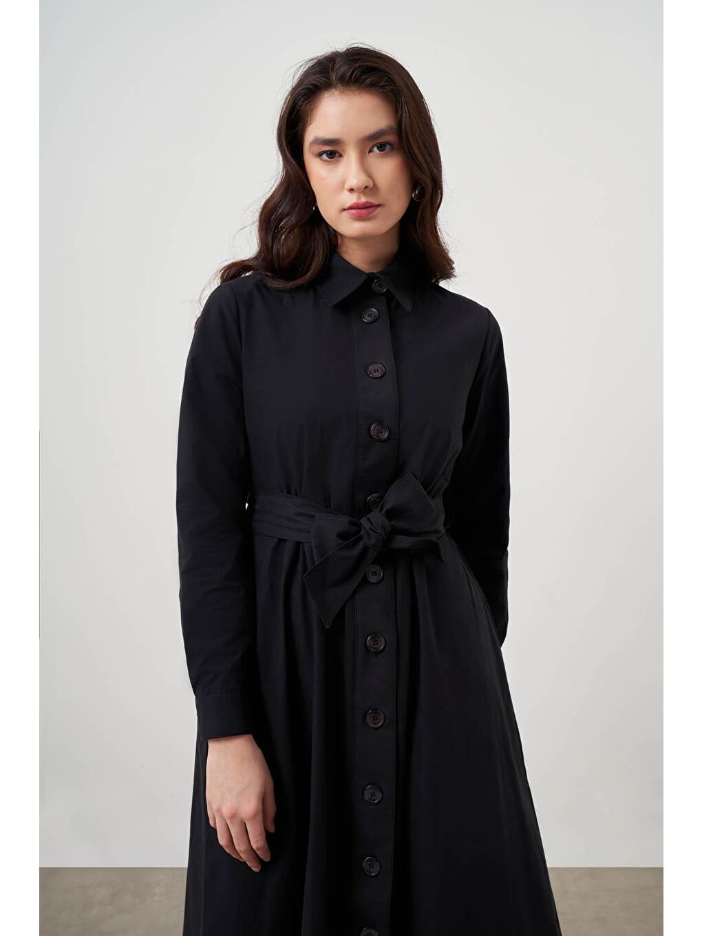 Kuşaklı Siyah Trenç Elbise-8