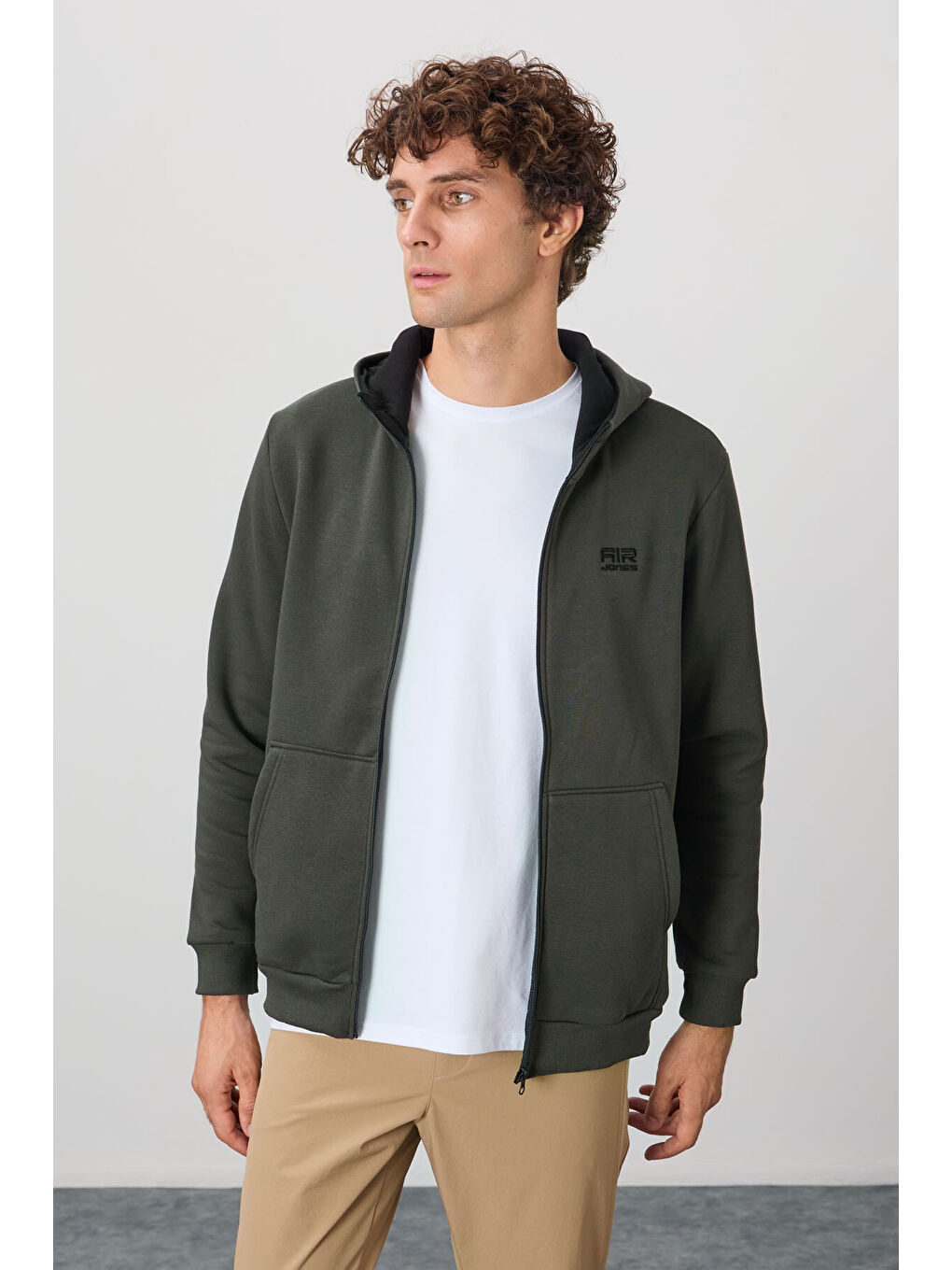 Hector Haki  Şardonlu Erkek Fermuarlı Sweatshirt Hırka - 88139-4