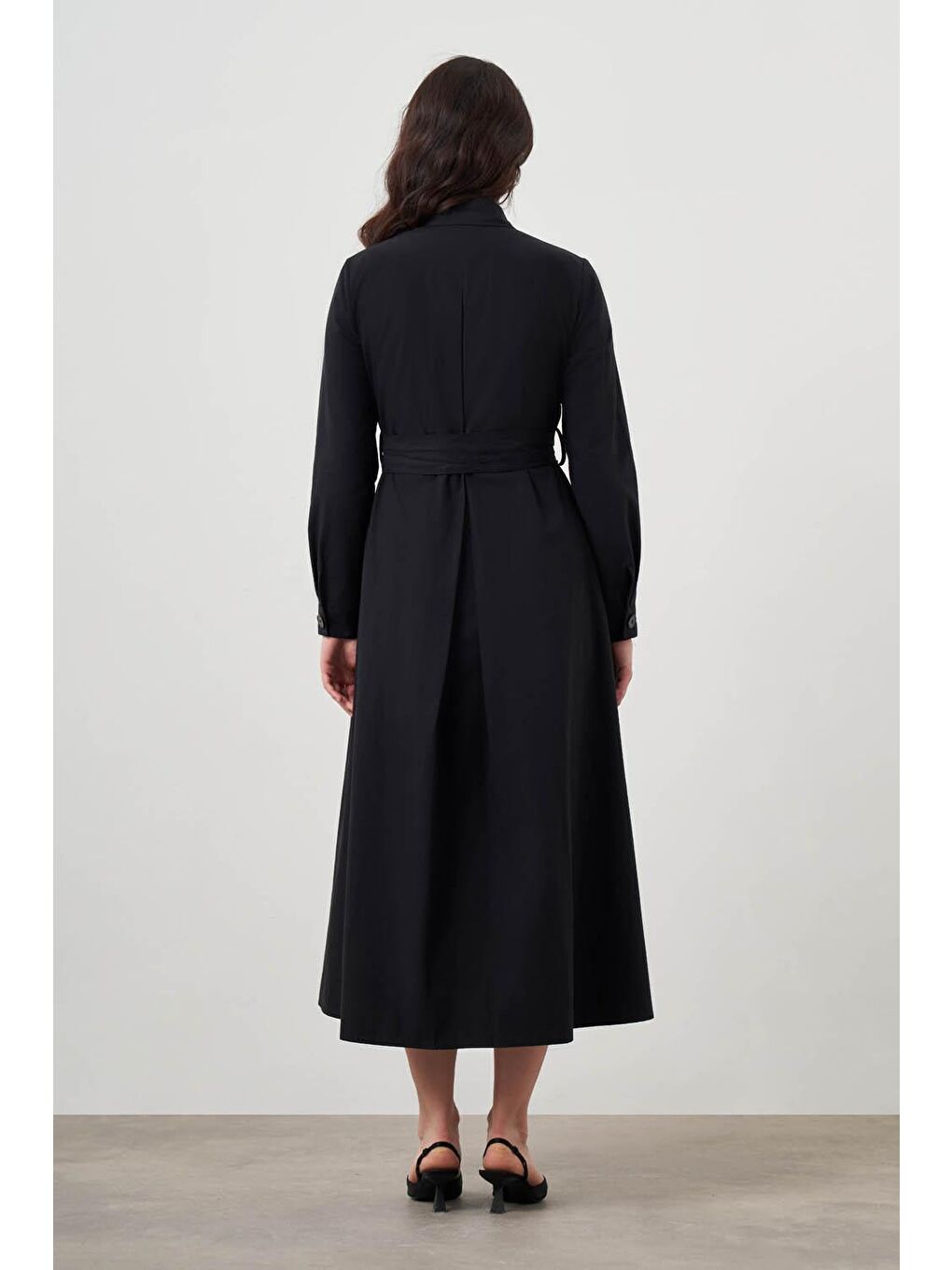 Kuşaklı Siyah Trenç Elbise-9