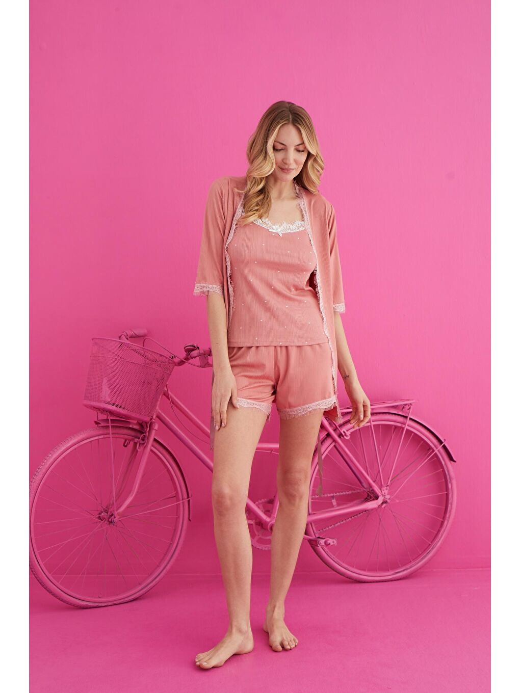 Pembe Pegasus Sabahlık Şort Takım 4103-6-1