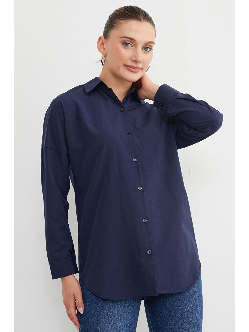 Lacivert Basic Düğmeli Gömlek-2