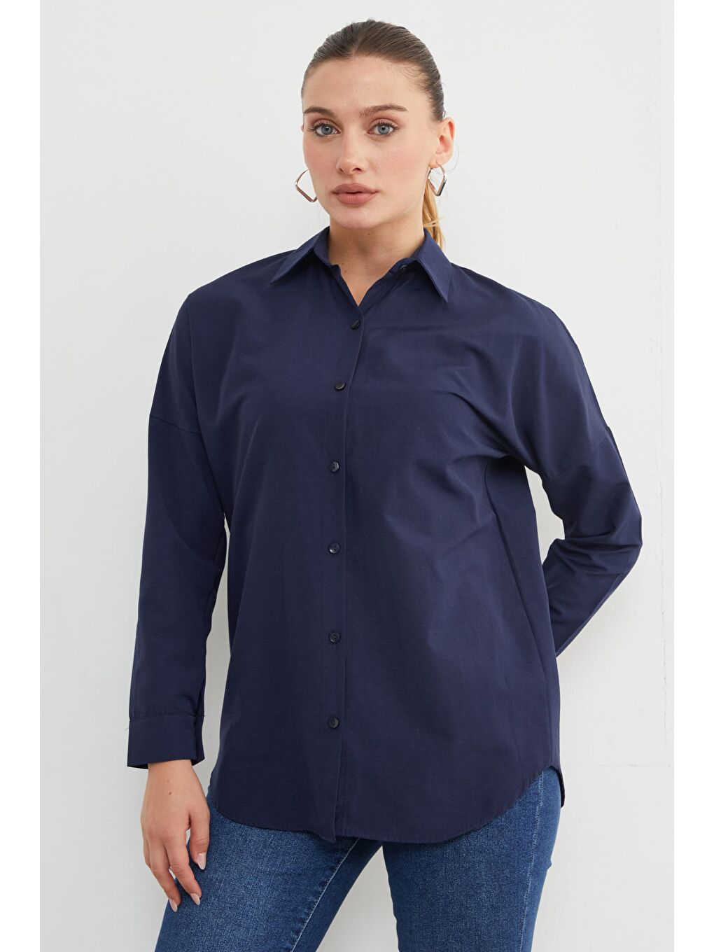 Lacivert Basic Düğmeli Gömlek-3