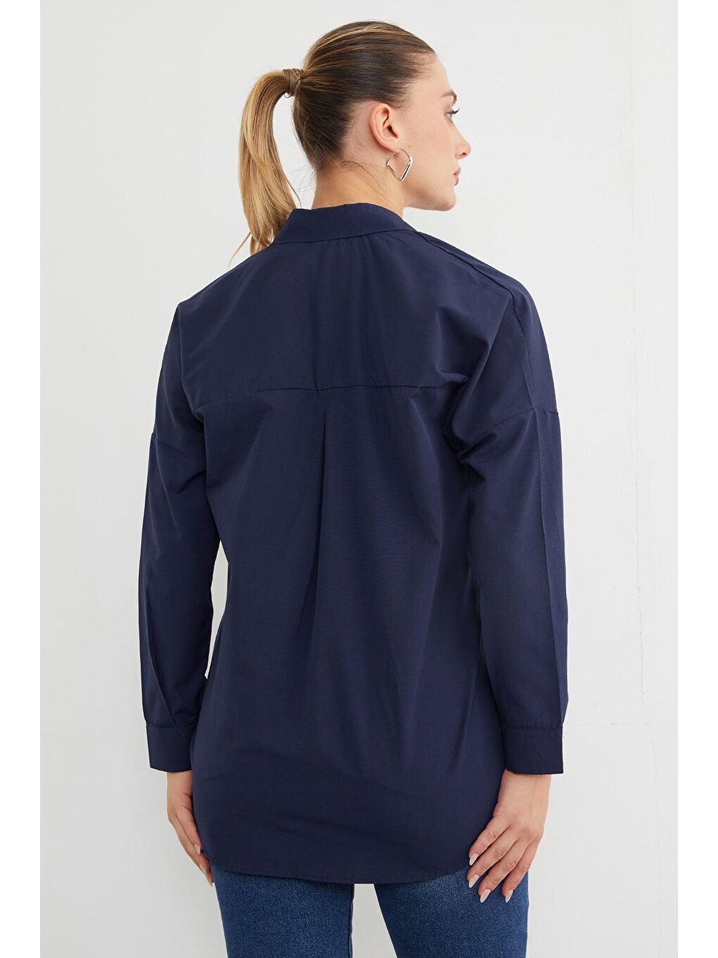 Lacivert Basic Düğmeli Gömlek-4