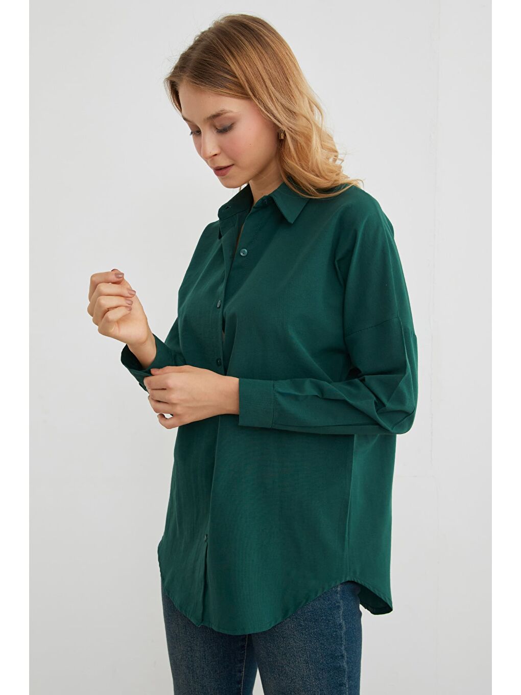 Yeşil Basic Düğmeli Gömlek-3
