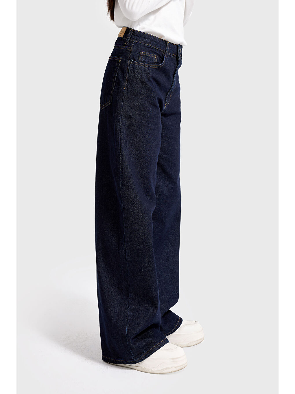 Kadın İndigo Renk 7w5-50 Palazzo Baggy Fit %100 Pamuk İç Boy 83cm Denim Jean-2