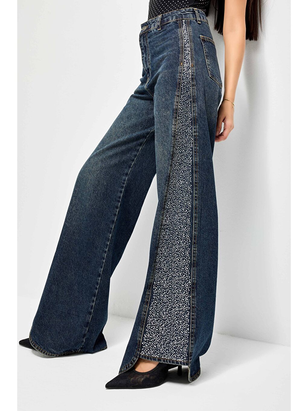 Mavi Kadın T.Kot Rengi 2w49 Parlak Taş Detaylı Wide Leg Fit Tasarım Denim-1