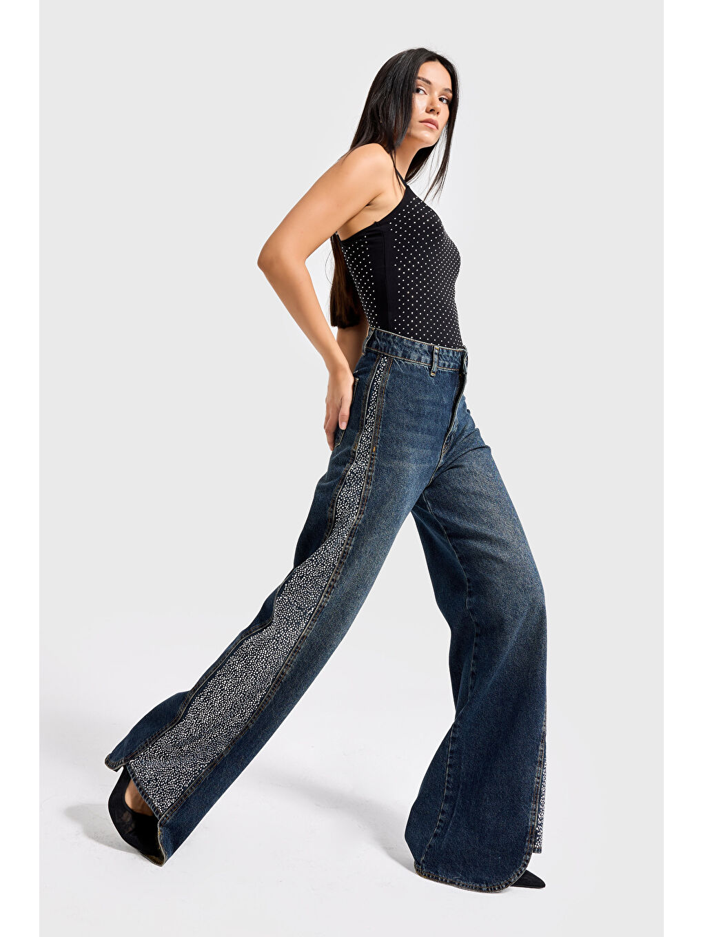 Mavi Kadın T.Kot Rengi 2w49 Parlak Taş Detaylı Wide Leg Fit Tasarım Denim-2