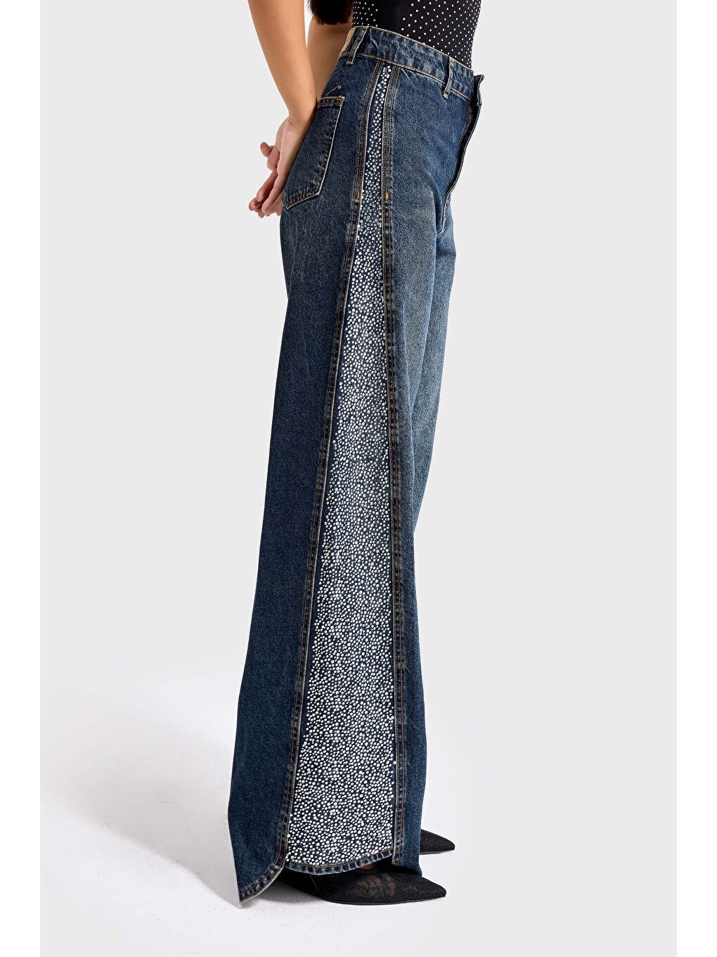 Mavi Kadın T.Kot Rengi 2w49 Parlak Taş Detaylı Wide Leg Fit Tasarım Denim-3