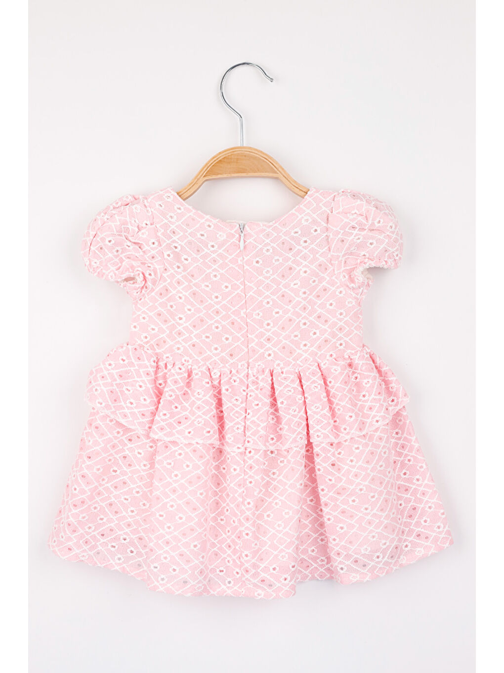 Pembe  Beli Fırfırlı Dantel Detaylı Kız Bebek Elbise - Elba