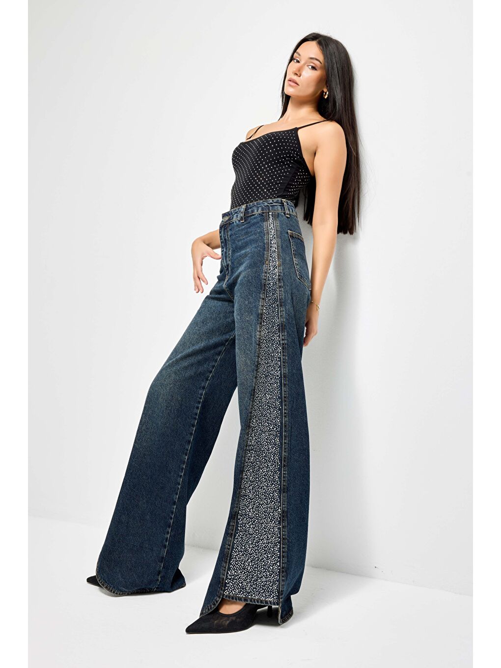 Mavi Kadın T.Kot Rengi 2w49 Parlak Taş Detaylı Wide Leg Fit Tasarım Denim-4