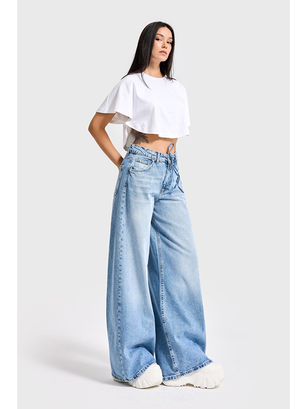 Mavi Kadın Jean Rengi 4S527 Süper Palazzo Fit Bağcıklı %100 Pamuk Denim-1