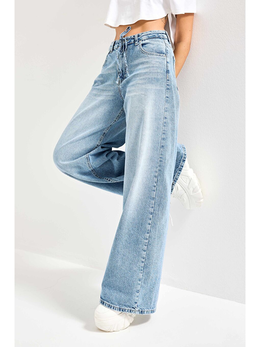 Mavi Kadın Jean Rengi 4S527 Süper Palazzo Fit Bağcıklı %100 Pamuk Denim-2
