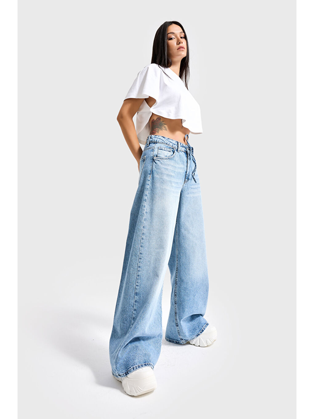 Mavi Kadın Jean Rengi 4S527 Süper Palazzo Fit Bağcıklı %100 Pamuk Denim-3