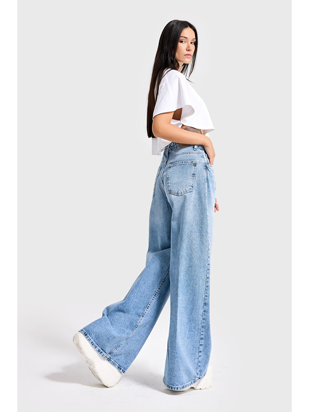 Mavi Kadın Jean Rengi 4S527 Süper Palazzo Fit Bağcıklı %100 Pamuk Denim-4