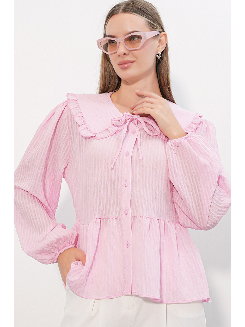 Kadın Bebe Yaka Gömlek Bluz 993 - Pembe