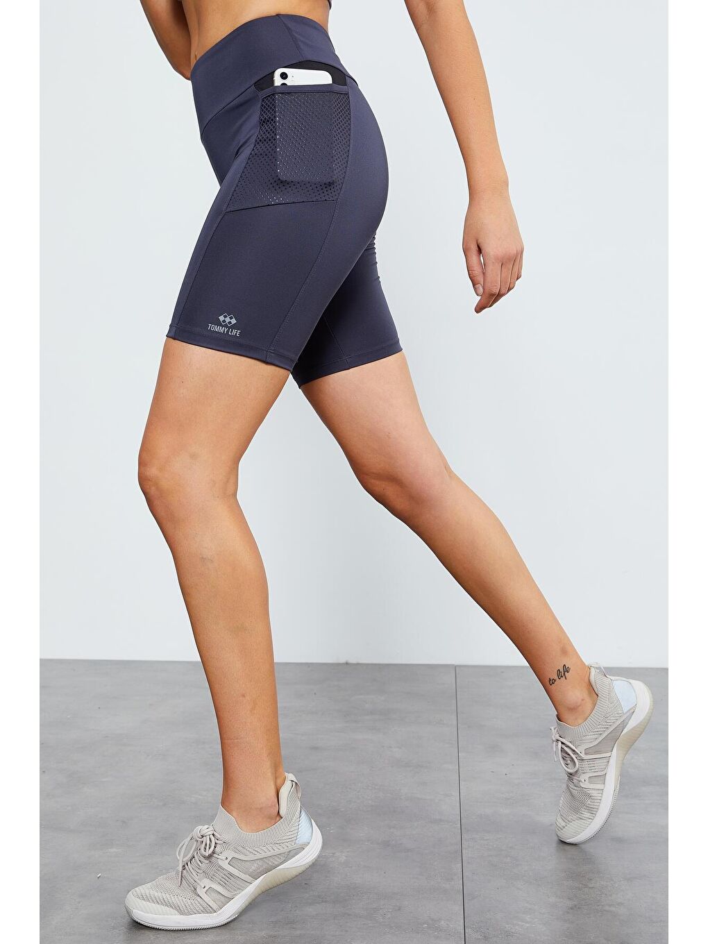 Antrasit File Cepli Yüksek Bel Toparlayıcı Kadın Biker Tayt - 91010-1