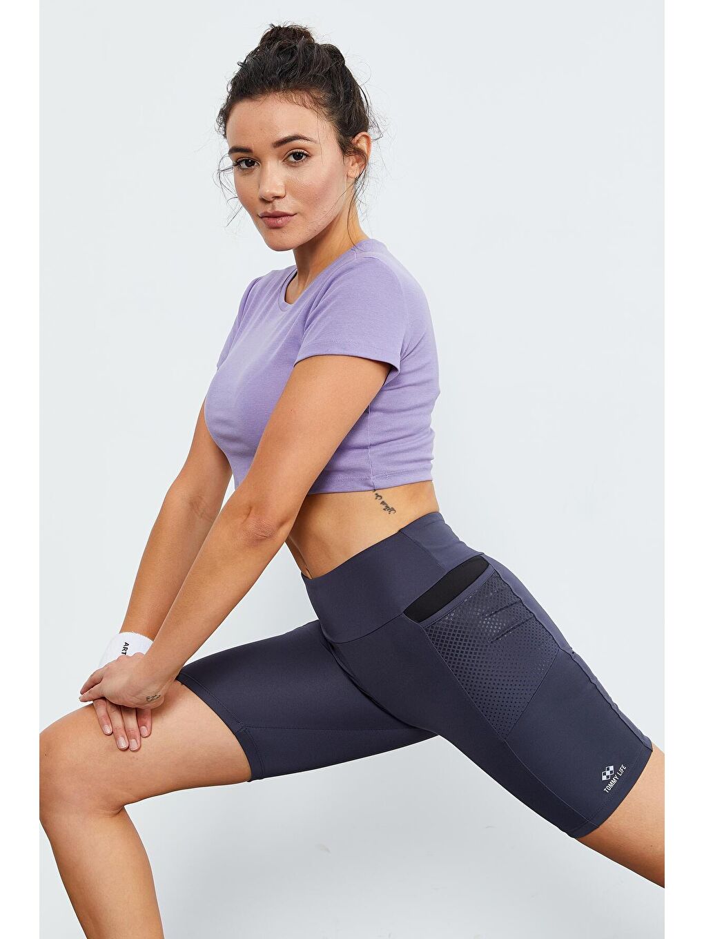 Antrasit File Cepli Yüksek Bel Toparlayıcı Kadın Biker Tayt - 91010-2