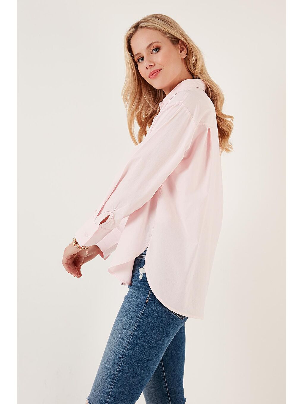 Pembe Oversize % 100 Pamuk Poplin Gömlek Cf21S163867-2