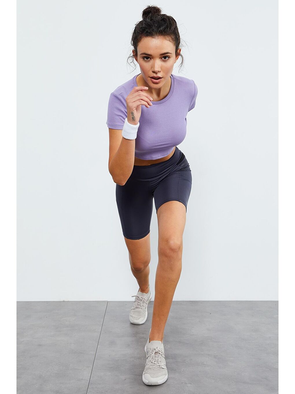 Antrasit File Cepli Yüksek Bel Toparlayıcı Kadın Biker Tayt - 91010-3