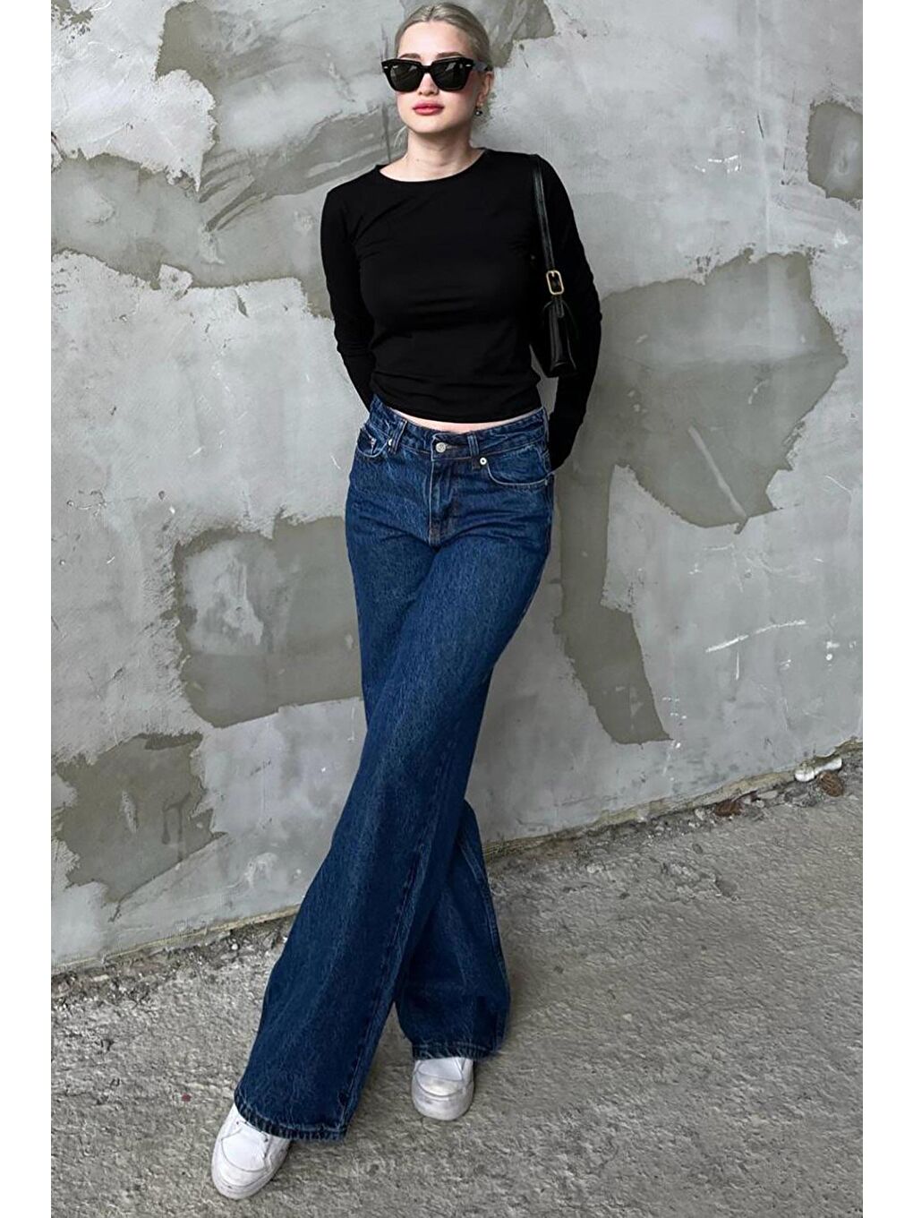 Koyu Mavi Straight Wide Kadın Jean Mg1996