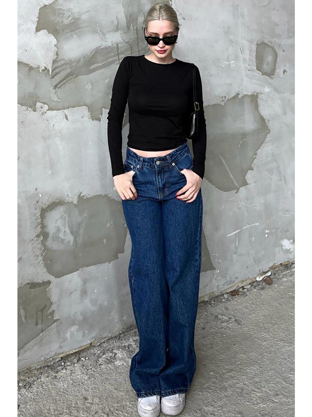 Koyu Mavi Straight Wide Kadın Jean Mg1996-2