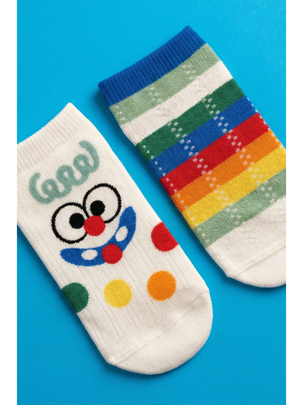 Karışık Çocuk 2'Li Gülen Yüz Desenli Renkli Step Çorap-2