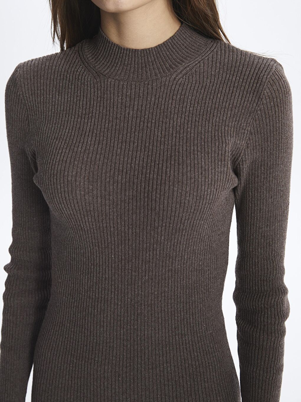 Kahverengi Vücuda Oturan Yırtmaçlı Uzun Triko Elbise - Lecce-3