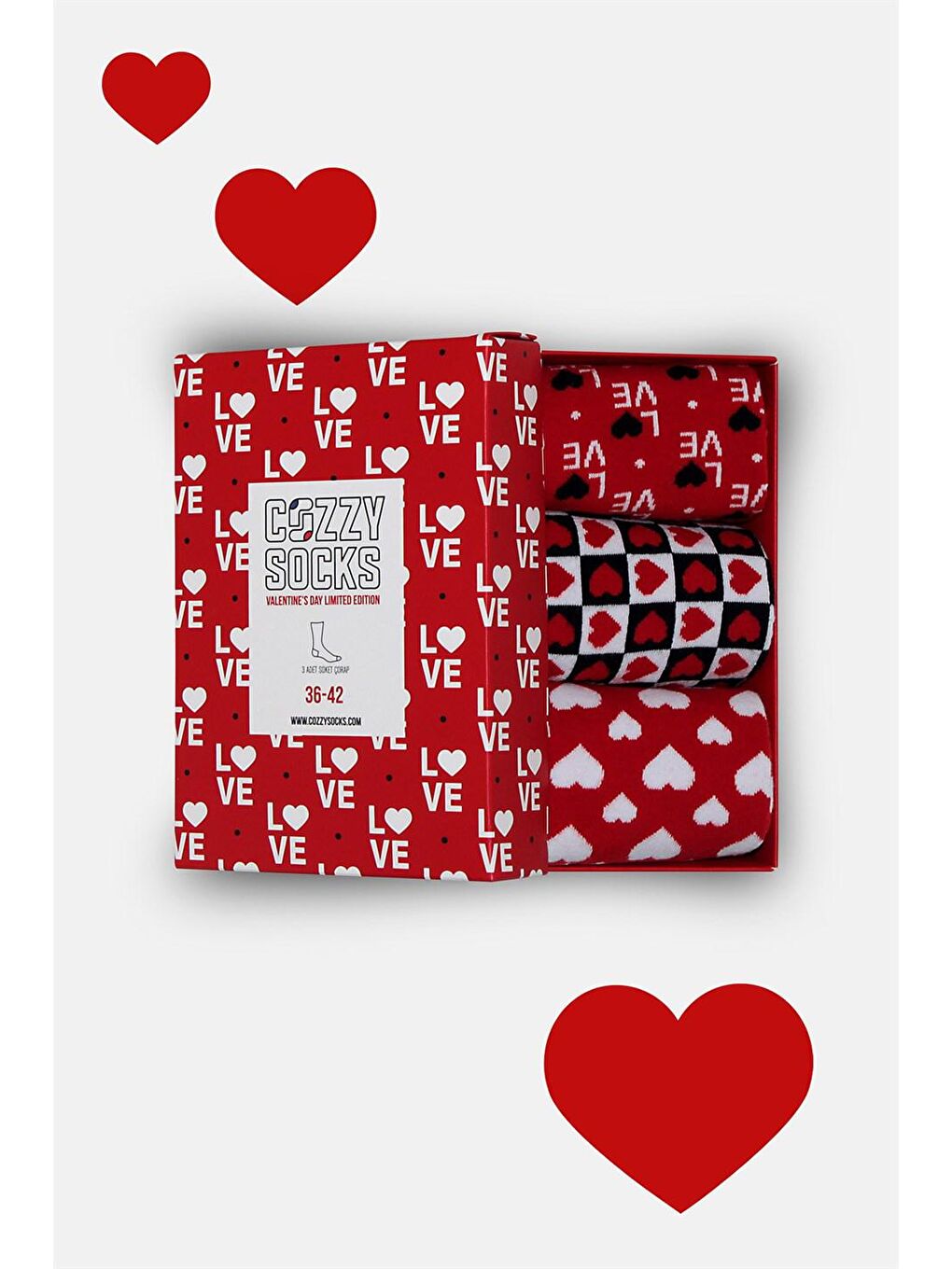 Kırmızı Kutulu Sevgililer Günü Hediye Kutulu Çorap 3'lü Kutu