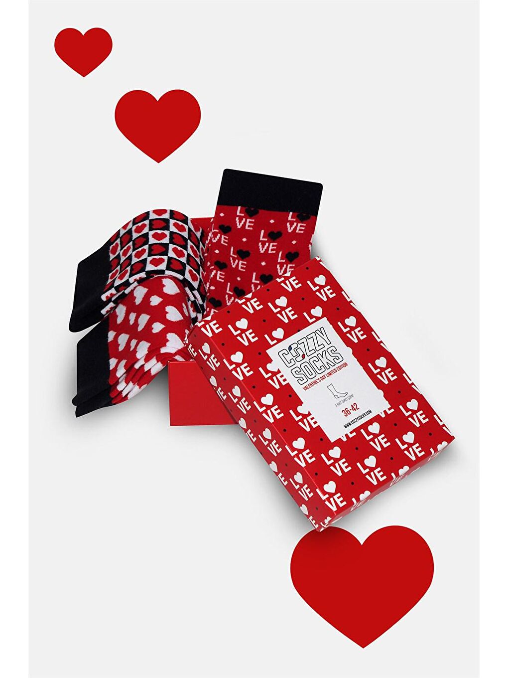 Kırmızı Kutulu Sevgililer Günü Hediye Kutulu Çorap 3'lü Kutu-1