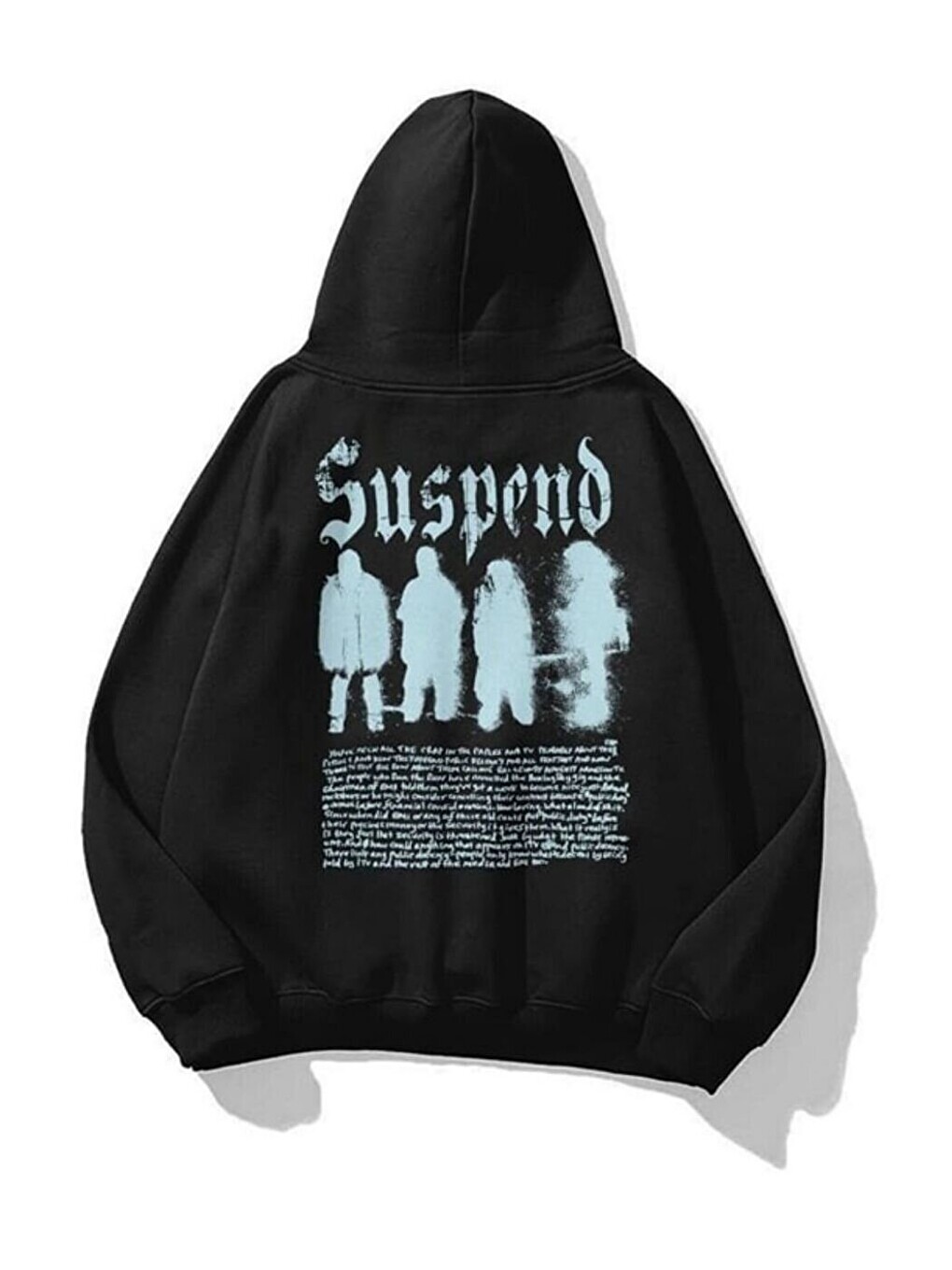 Unisex Siyah Suspend Baskılı Kapüşonlu Sweatshirt Hoodie