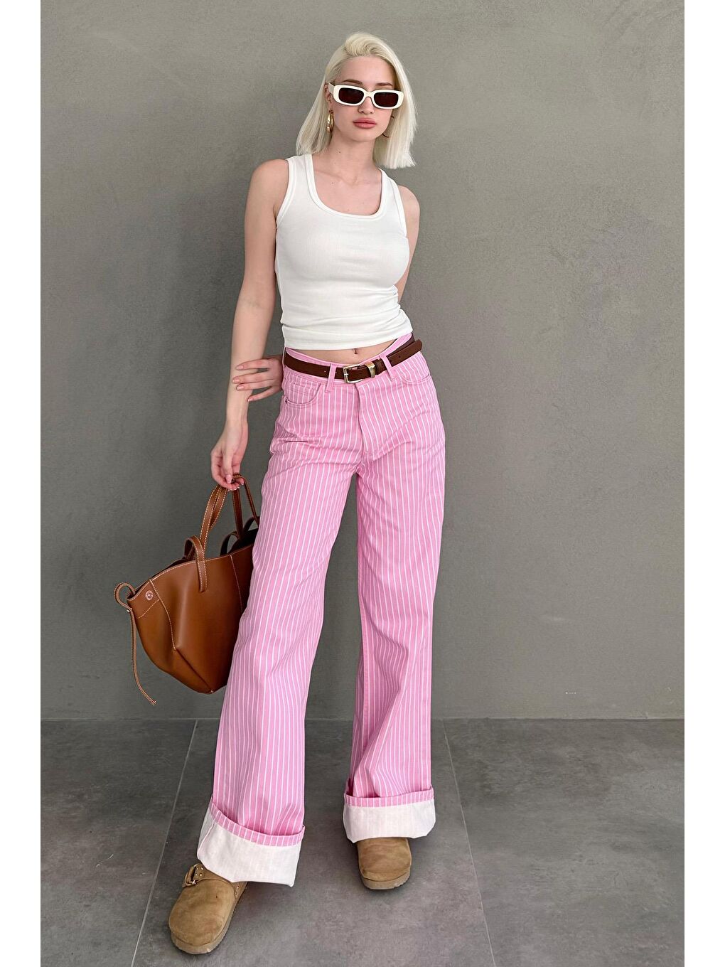 Pembe Çizgili Kadın Jean Pantolon Mg2463-1