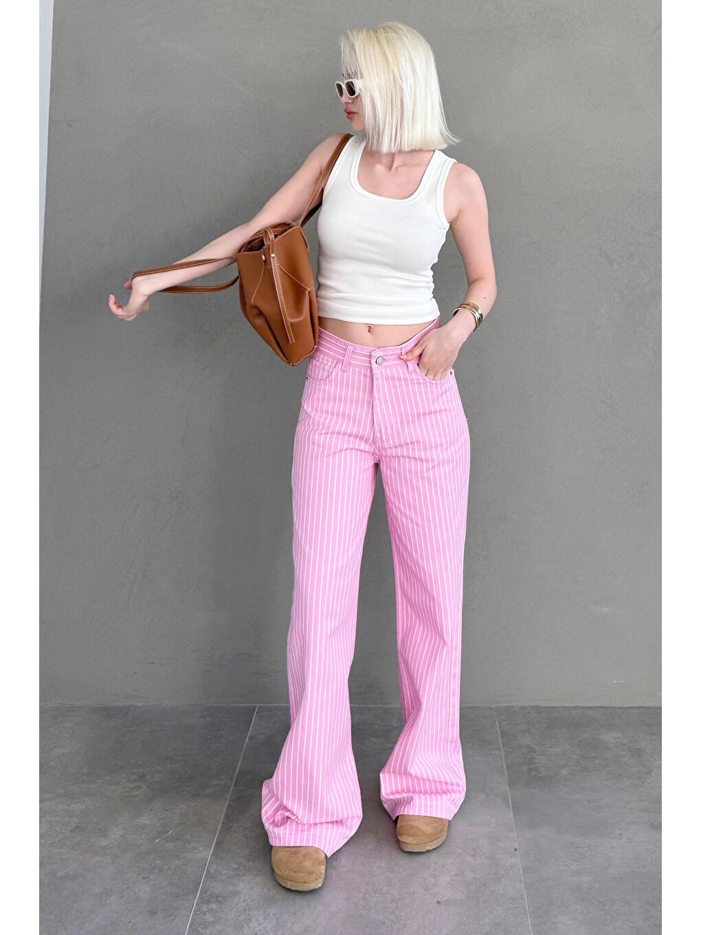 Pembe Çizgili Kadın Jean Pantolon Mg2463-3