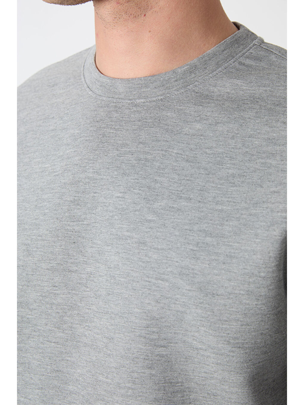 Gri Melanj Basic Bisiklet Yaka Rahat Form Erkek Sweatshirt - 88053-3