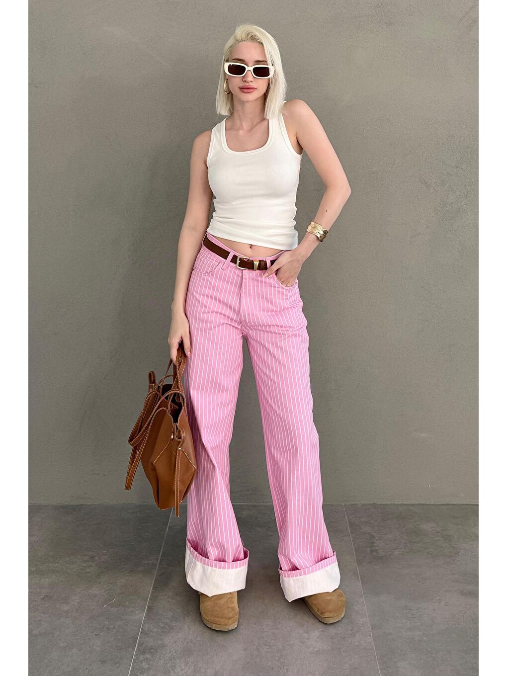 Pembe Çizgili Kadın Jean Pantolon Mg2463-5