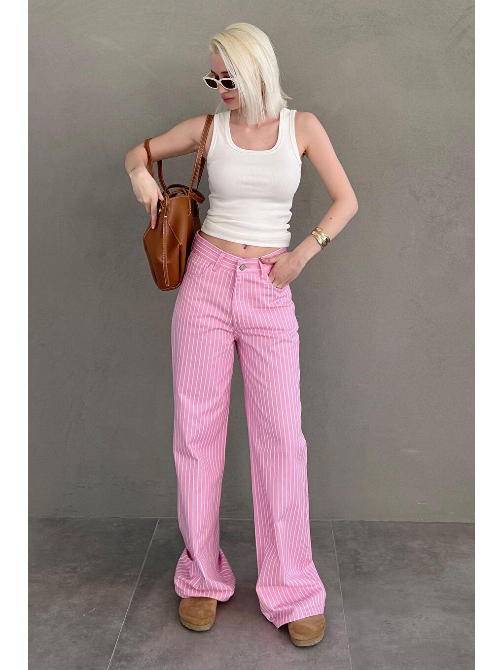 Pembe Çizgili Kadın Jean Pantolon Mg2463-6