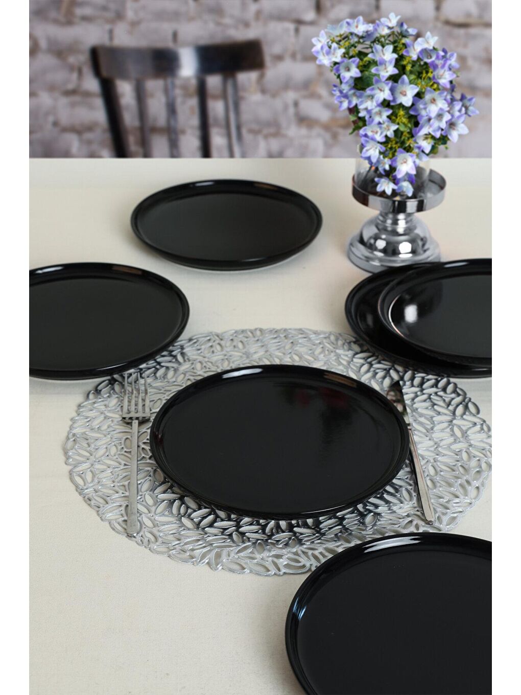 Siyah Nordic Pasta Tabağı 22 cm 6 Adet