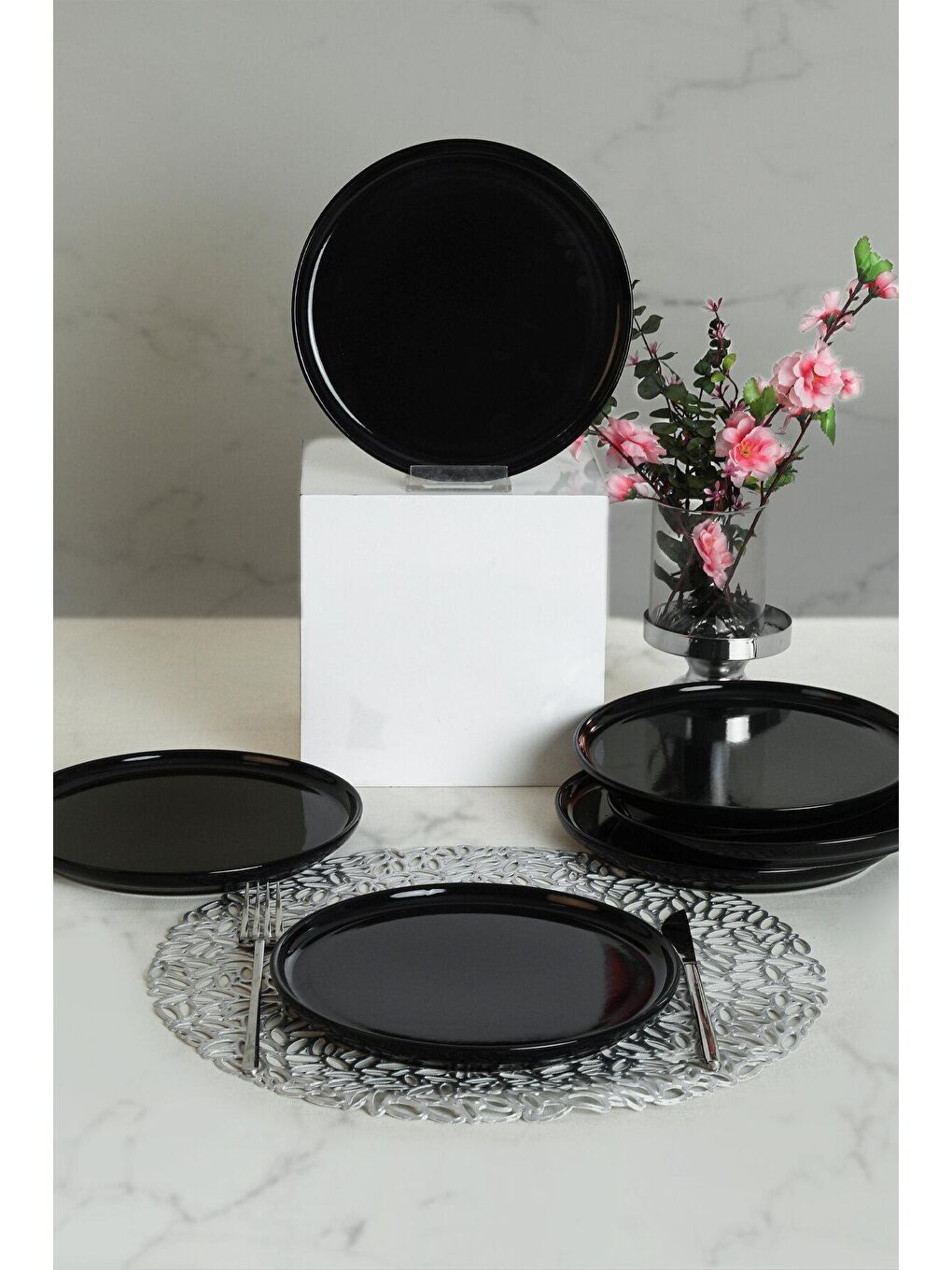 Siyah Nordic Pasta Tabağı 22 cm 6 Adet-1