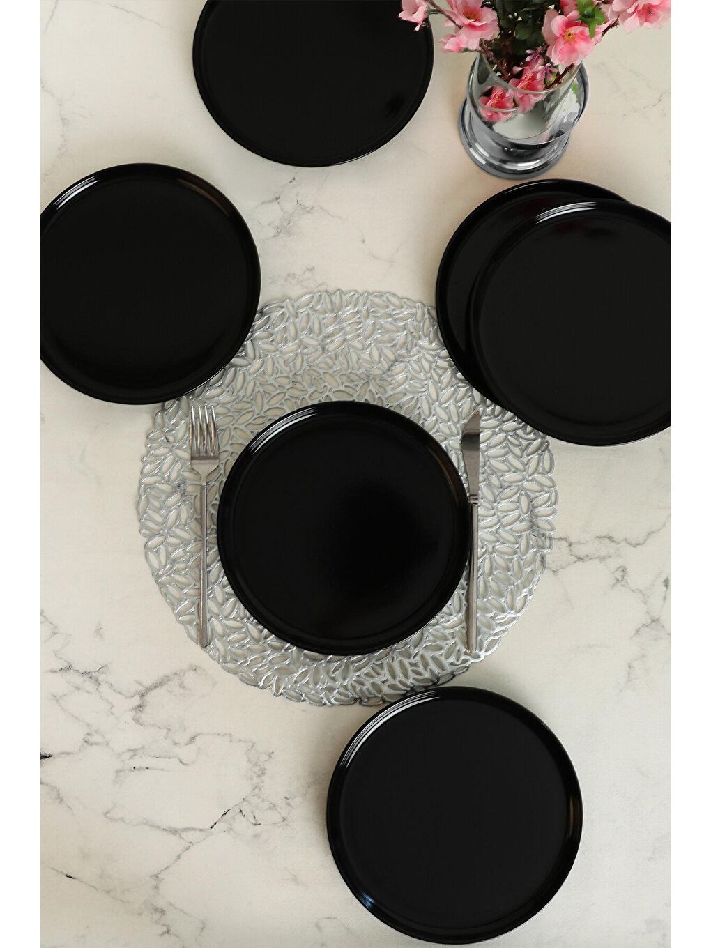 Siyah Nordic Pasta Tabağı 22 cm 6 Adet-2