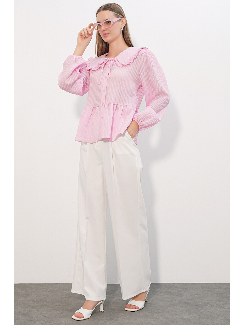Kadın Bebe Yaka Gömlek Bluz 993 - Pembe-1