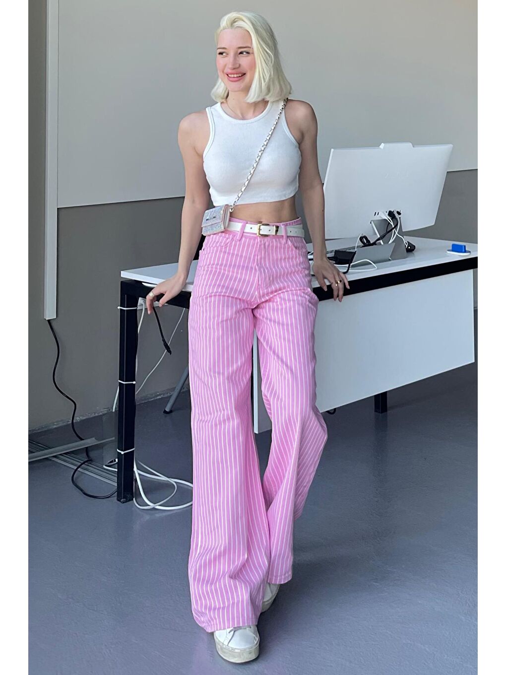 Pembe Çizgili Kadın Jean Pantolon Mg2463-10