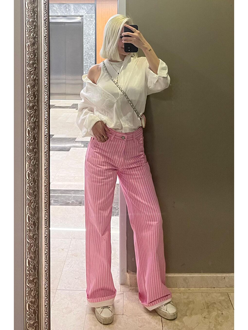 Pembe Çizgili Kadın Jean Pantolon Mg2463-11