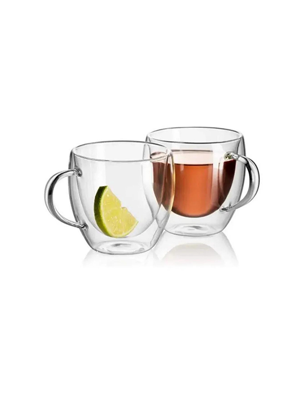 Kitchen Design Lab Renksiz Yeni Tasarım Çift Cidarlı 250 ml Kulplu Cam Bardak, Çay Kupası, 6 Adet - 2037 - 3