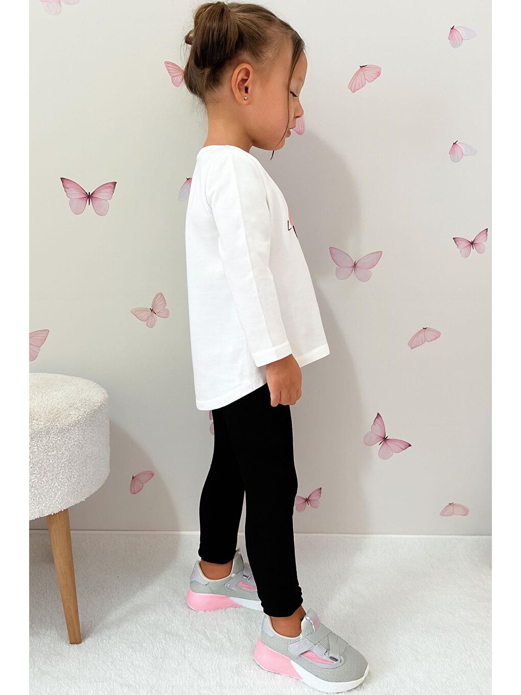 Kız Çocuk Taytlı Takım Yazı Baskılı Ekru (4-8 Yaş)-1