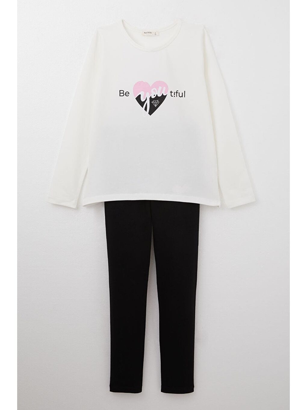 Kız Çocuk Taytlı Takım Yazı Baskılı Ekru (4-8 Yaş)-3