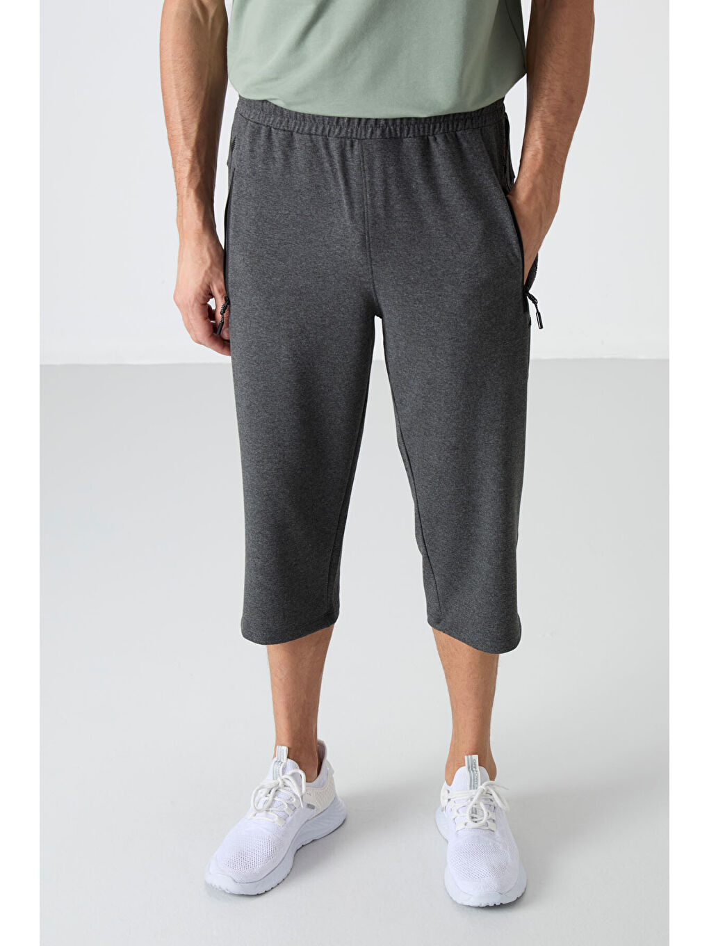 Antrasit Melanj Fermuar Cepli Standart Kalıp Klasik Paça Erkek Kapri - 83091