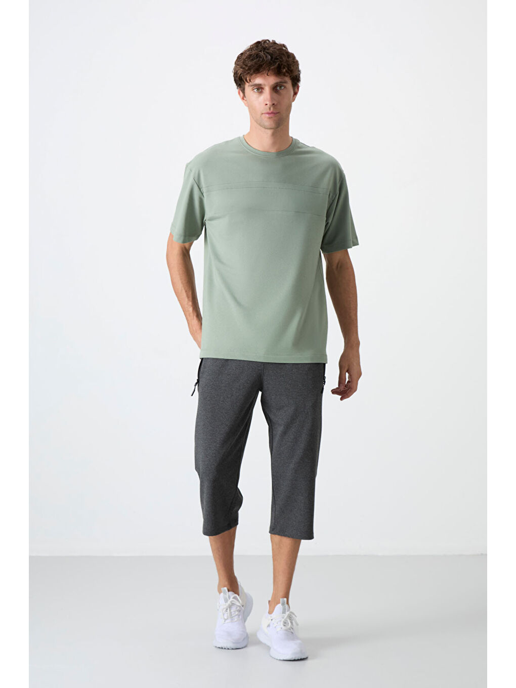 Antrasit Melanj Fermuar Cepli Standart Kalıp Klasik Paça Erkek Kapri - 83091-1